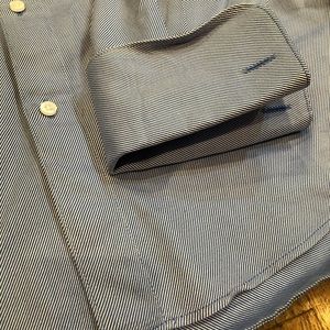 Blue and white striped button down shirt